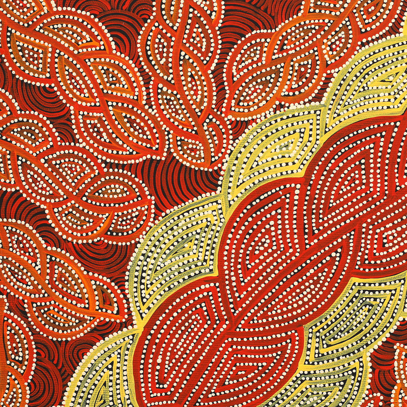 Aboriginal Artwork by Geraldine Napurrurla Langdon, Ngurlu Jukurrpa (Native Seed Dreaming), 40x40cm