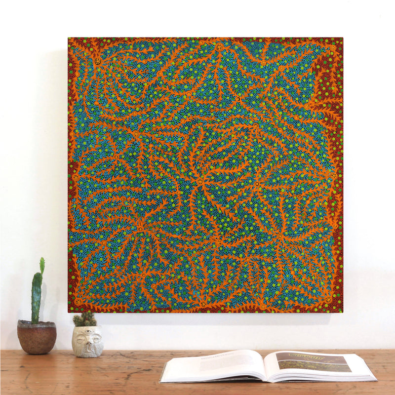 Aboriginal Artwork by Geraldine Napurrurla Langdon, Ngurlu Jukurrpa (Native Seed Dreaming), 61x61cm