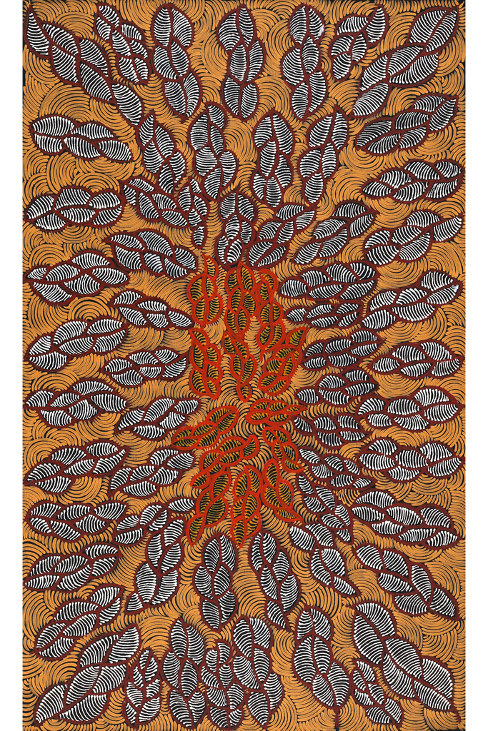Aboriginal Artwork by Geraldine Napurrurla Langdon, Ngurlu Jukurrpa (Native Seed Dreaming), 76x46cm