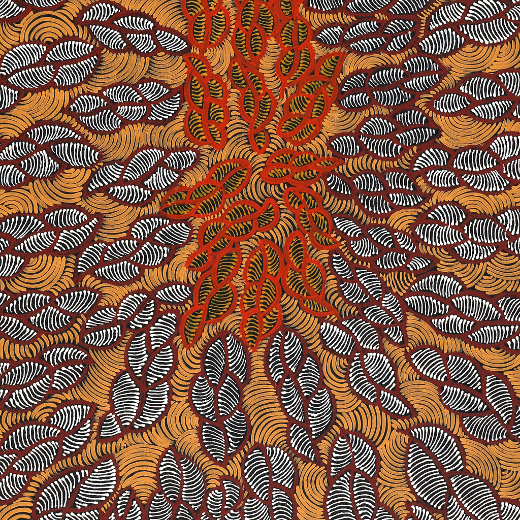 Aboriginal Artwork by Geraldine Napurrurla Langdon, Ngurlu Jukurrpa (Native Seed Dreaming), 76x46cm
