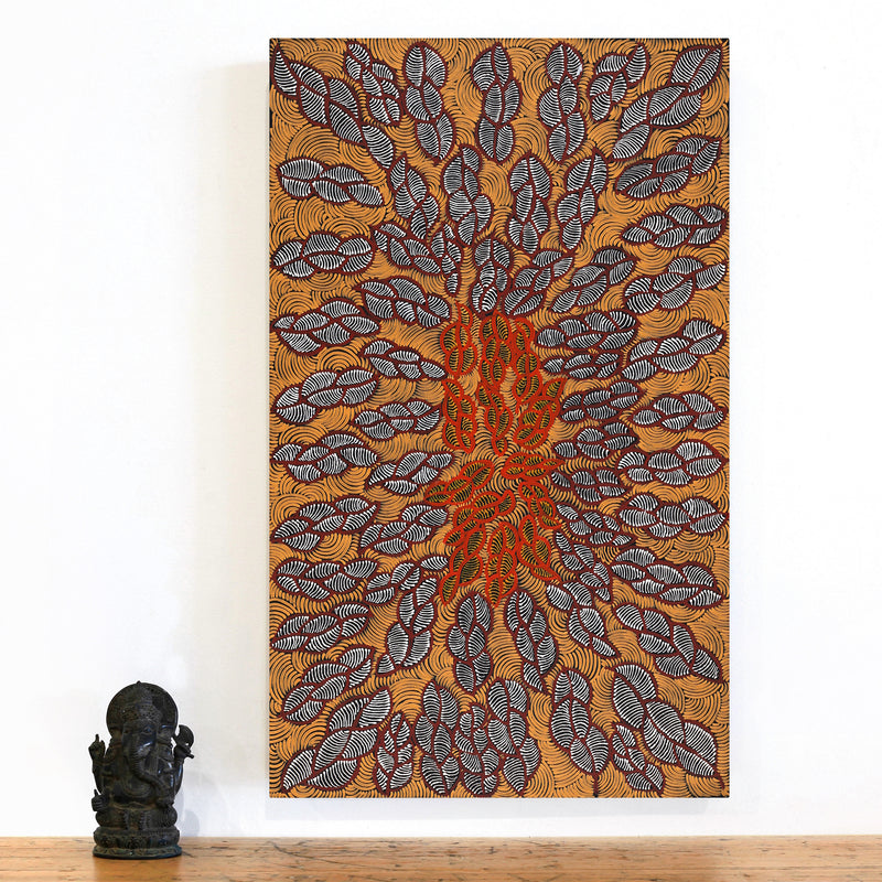 Aboriginal Artwork by Geraldine Napurrurla Langdon, Ngurlu Jukurrpa (Native Seed Dreaming), 76x46cm
