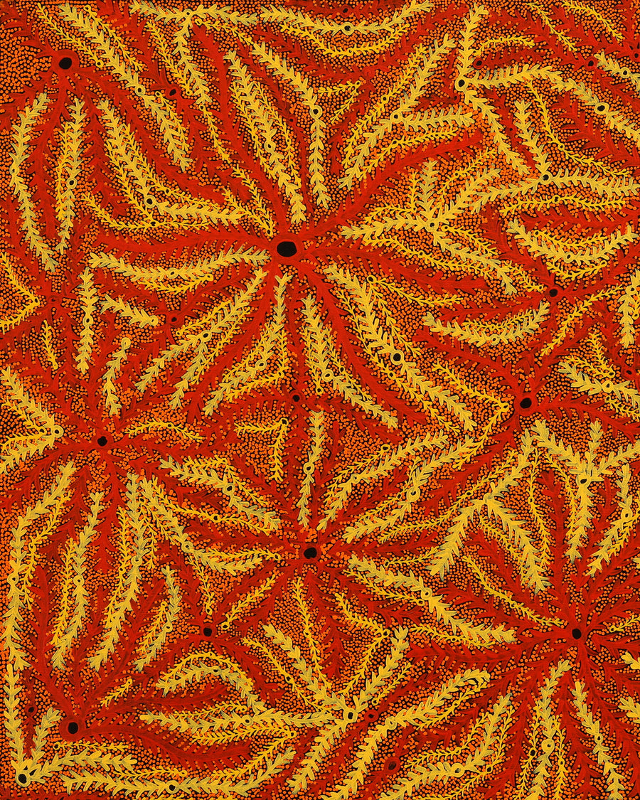 Aboriginal Artwork by Geraldine Napurrurla Langdon, Ngurlu Jukurrpa (Native Seed Dreaming), 91x61cm