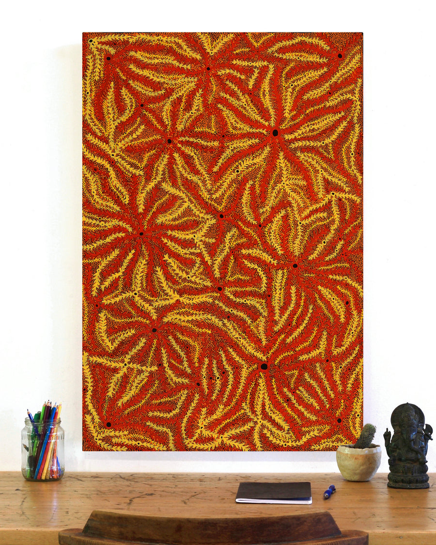 Aboriginal Artwork by Geraldine Napurrurla Langdon, Ngurlu Jukurrpa (Native Seed Dreaming), 91x61cm