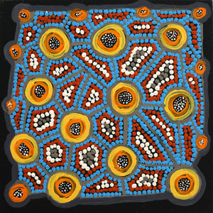 Aboriginal Art by Geraldine Napurrurla Wilson, Yawakiyi Jukurrpa (Native Currant Dreaming), 30x30cm - ART ARK®