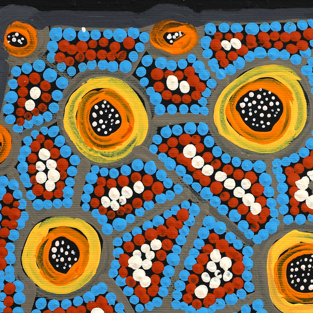 Aboriginal Art by Geraldine Napurrurla Wilson, Yawakiyi Jukurrpa (Native Currant Dreaming), 30x30cm - ART ARK®