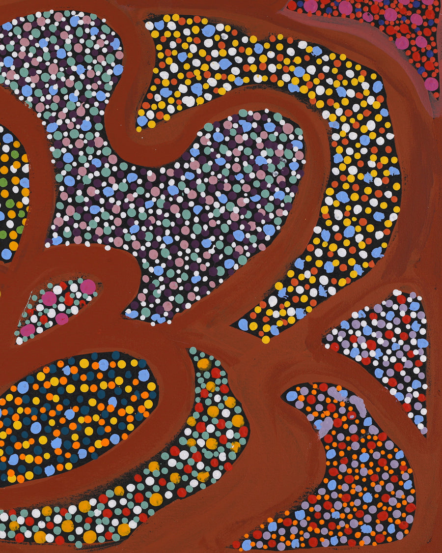 Aboriginal Artwork by Gladys Kuru Bidu, Linyji (Claypan), 91x61cm