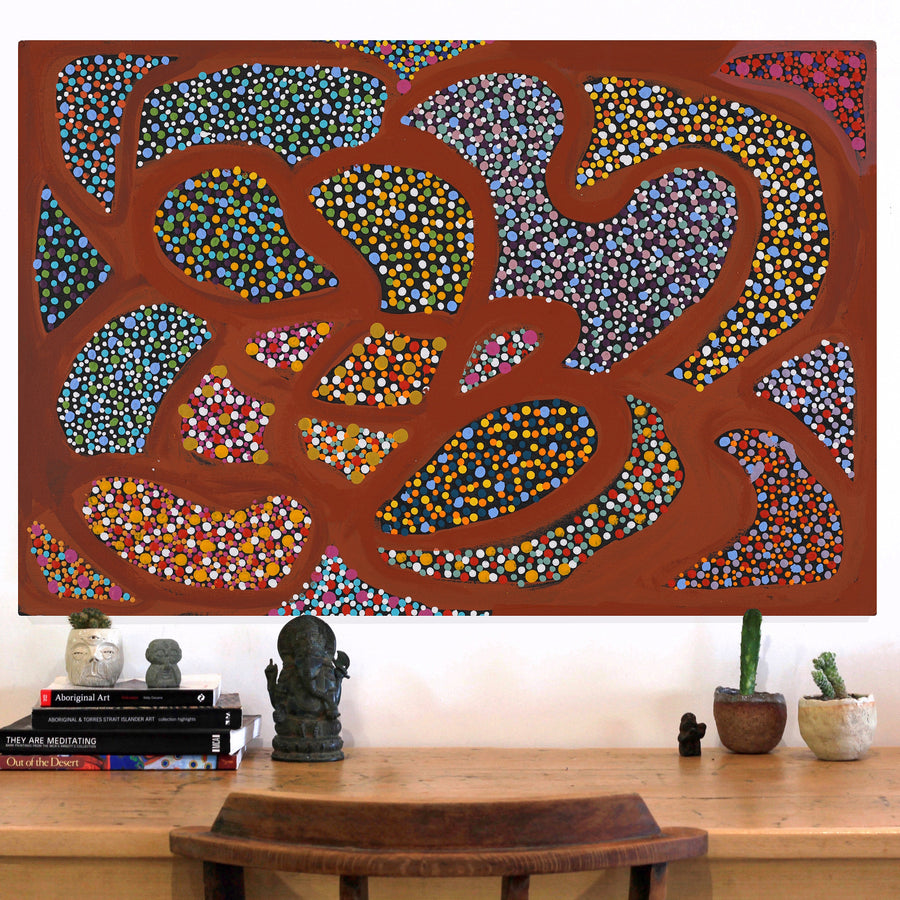 Aboriginal Artwork by Gladys Kuru Bidu, Linyji (Claypan), 91x61cm