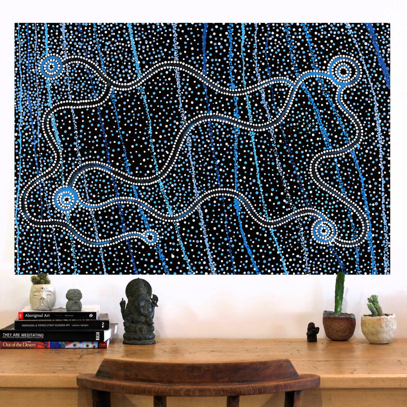 Aboriginal Artwork by Glenda Napanangka Martin, Ngapa Jukurrpa (Water Dreaming) - Puyurru, 91x61cm