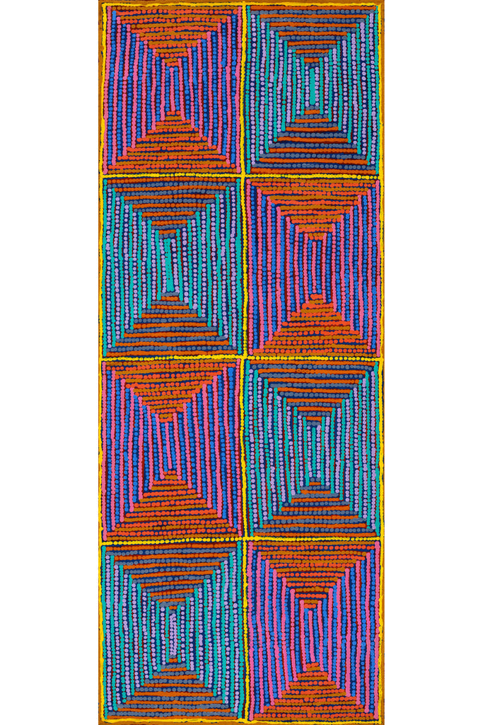 Aboriginal Artwork by Gloria Napangardi Gill, Lukarrara Jukurrpa, 122x46cm