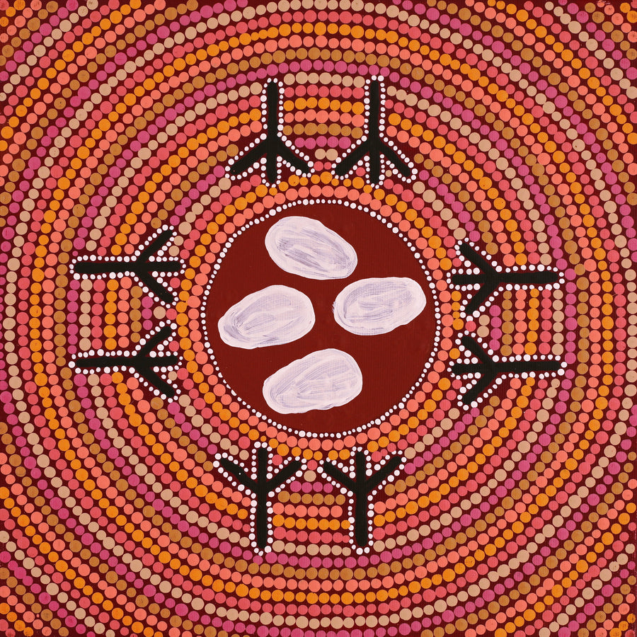Aboriginal Artwork by Glorine Nungarrayi Martin, Warlawurru Jukurrpa (Wedge-tailed Eagle Dreaming) - Wakurlpa & Yuwarli, 30x30cm