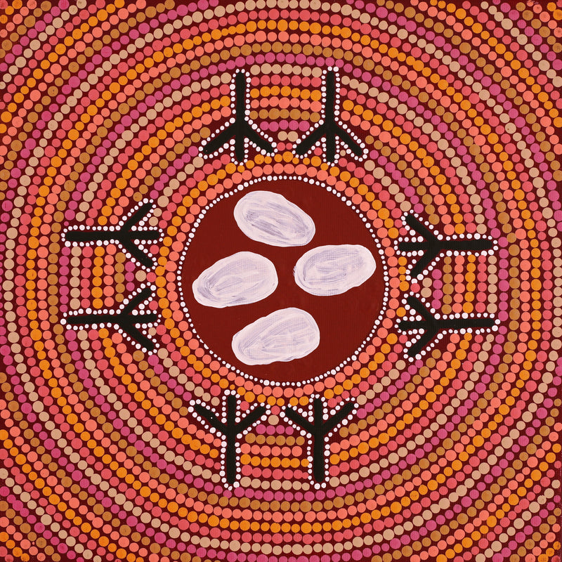 Aboriginal Artwork by Glorine Nungarrayi Martin, Warlawurru Jukurrpa (Wedge-tailed Eagle Dreaming) - Wakurlpa & Yuwarli, 30x30cm