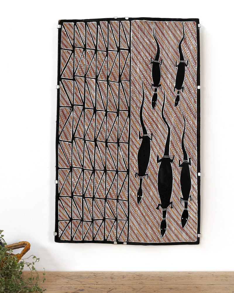 Aboriginal Artwork by Greg Wilson, Gulach (Spike rush), 82x51cm Bark