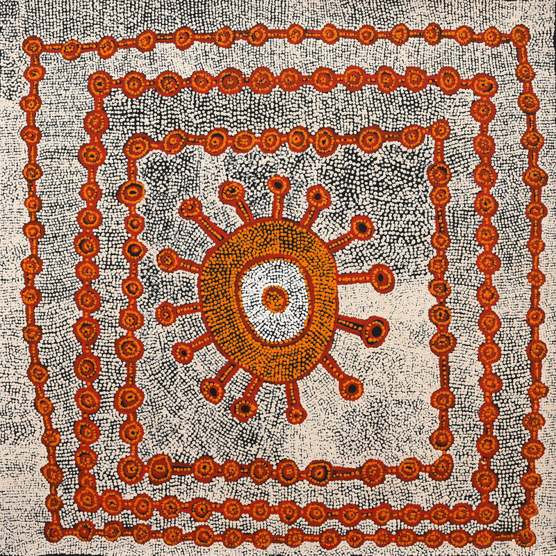 Aboriginal Artwork by Gregson Jampijinpa Collins, Ngapa Jukurrpa (Water Dreaming) - Puyurru, 91x91cm