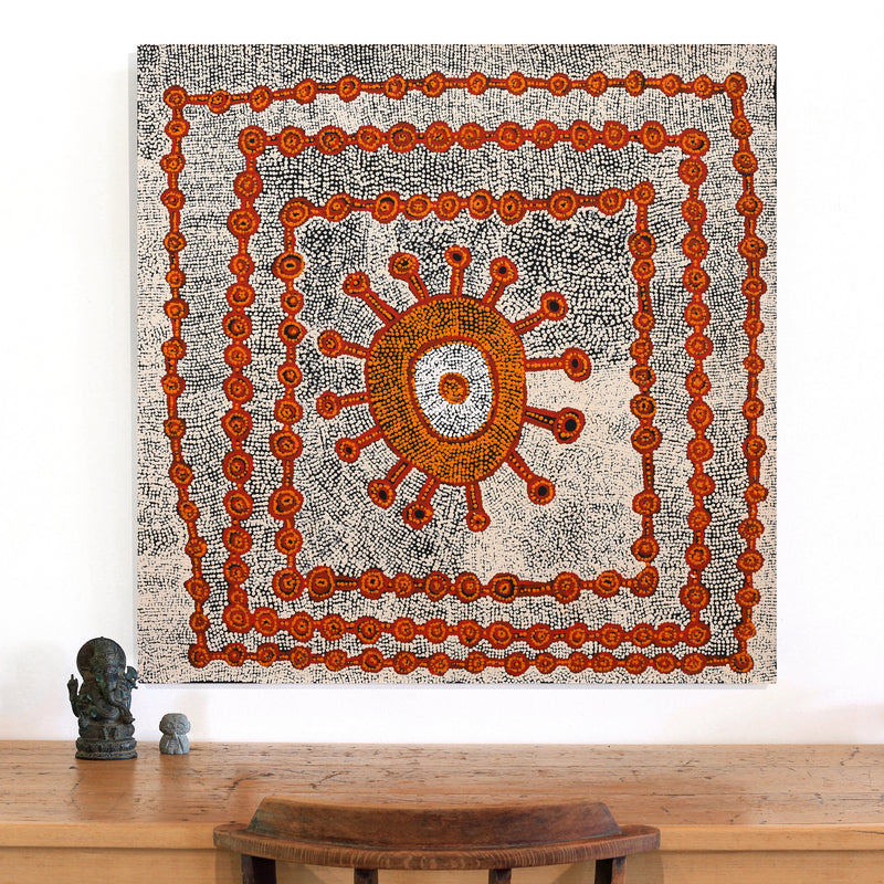 Aboriginal Artwork by Gregson Jampijinpa Collins, Ngapa Jukurrpa (Water Dreaming) - Puyurru, 91x91cm