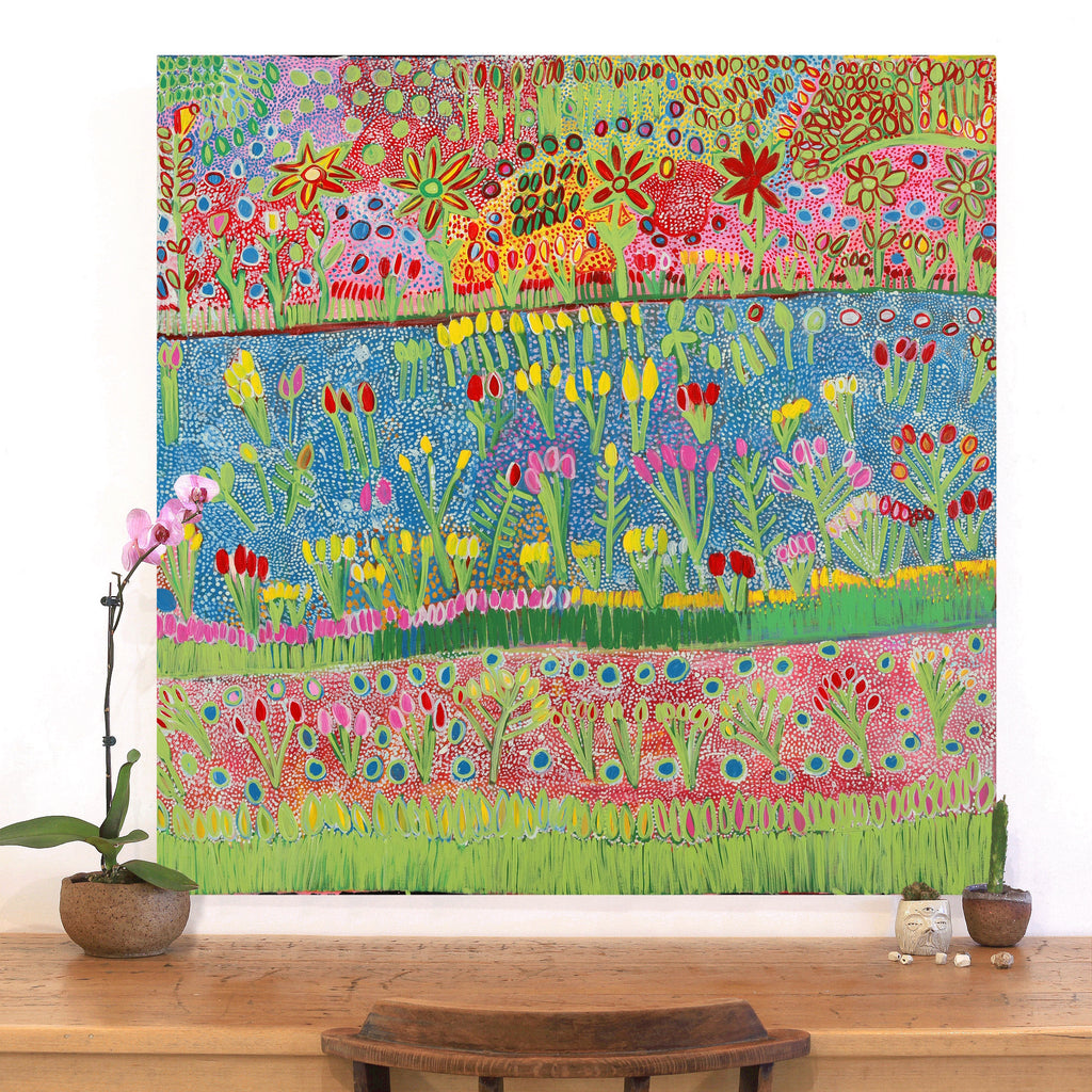 Aboriginal Artwork by Gwenneth Blitner, Long Billabong, 100x100cm