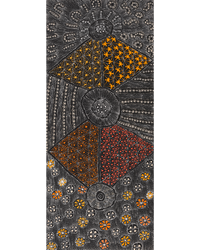 Aboriginal Artwork by Hilda Nakamarra Rogers, Lukarrara Jukurrpa (Desert Fringe-rush Seed Dreaming), 107x46cm