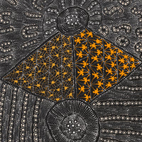 Aboriginal Artwork by Hilda Nakamarra Rogers, Lukarrara Jukurrpa (Desert Fringe-rush Seed Dreaming), 107x46cm