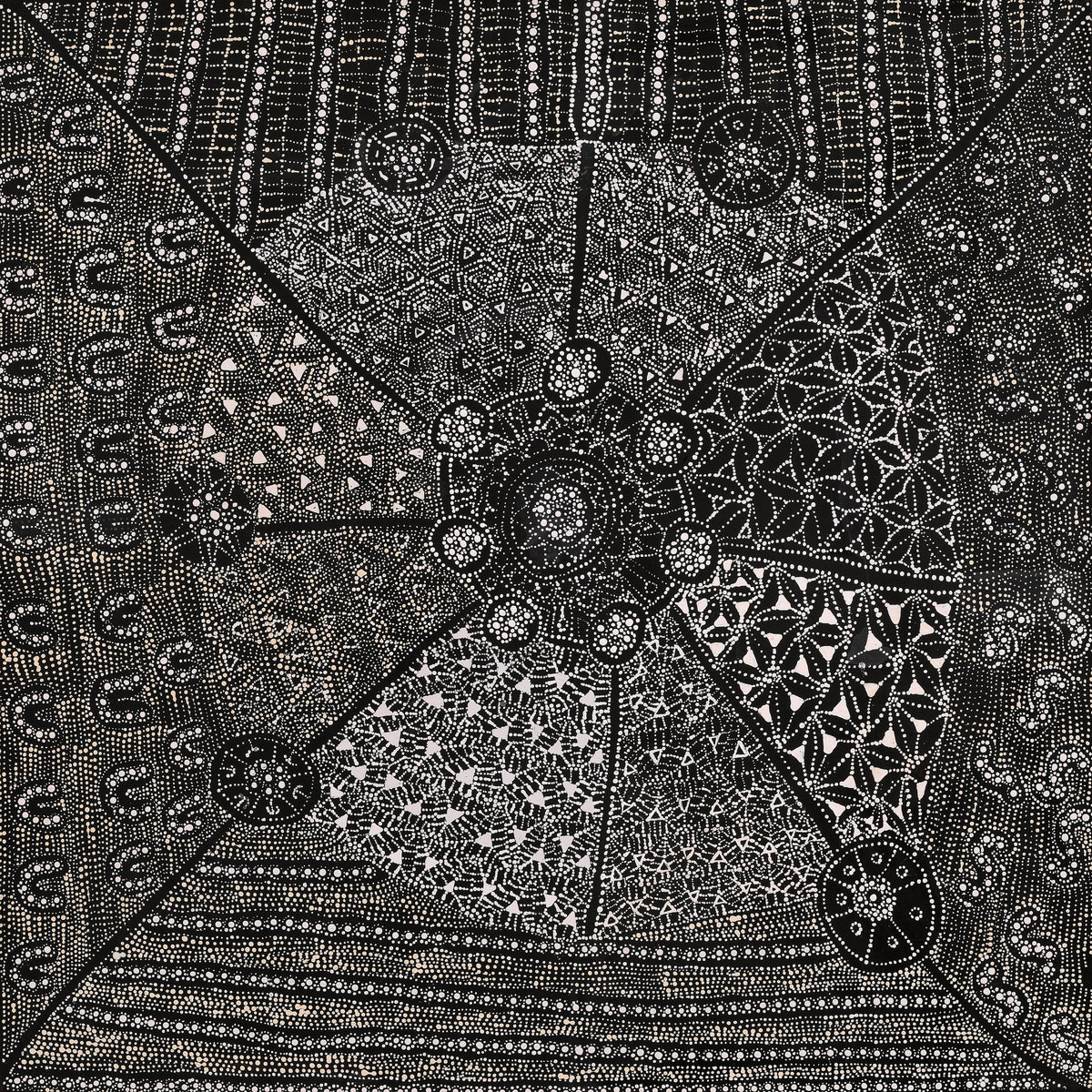 Aboriginal Artwork by Hilda Nakamarra Rogers, Lukarrara Jukurrpa, 91x91cm