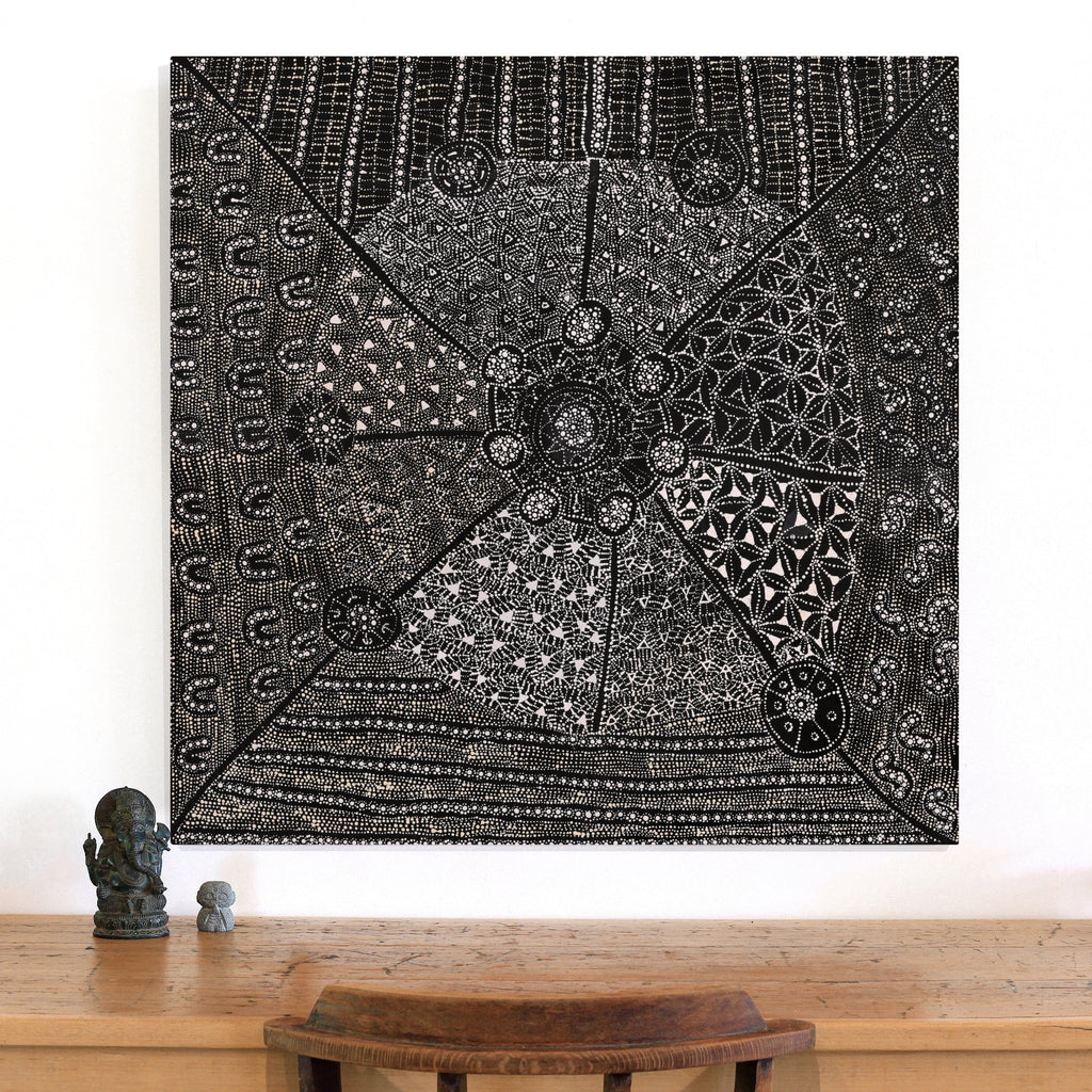 Aboriginal Artwork by Hilda Nakamarra Rogers, Lukarrara Jukurrpa, 91x91cm