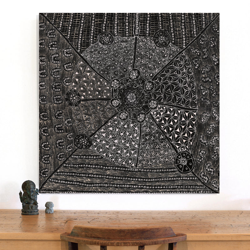 Aboriginal Artwork by Hilda Nakamarra Rogers, Lukarrara Jukurrpa, 91x91cm