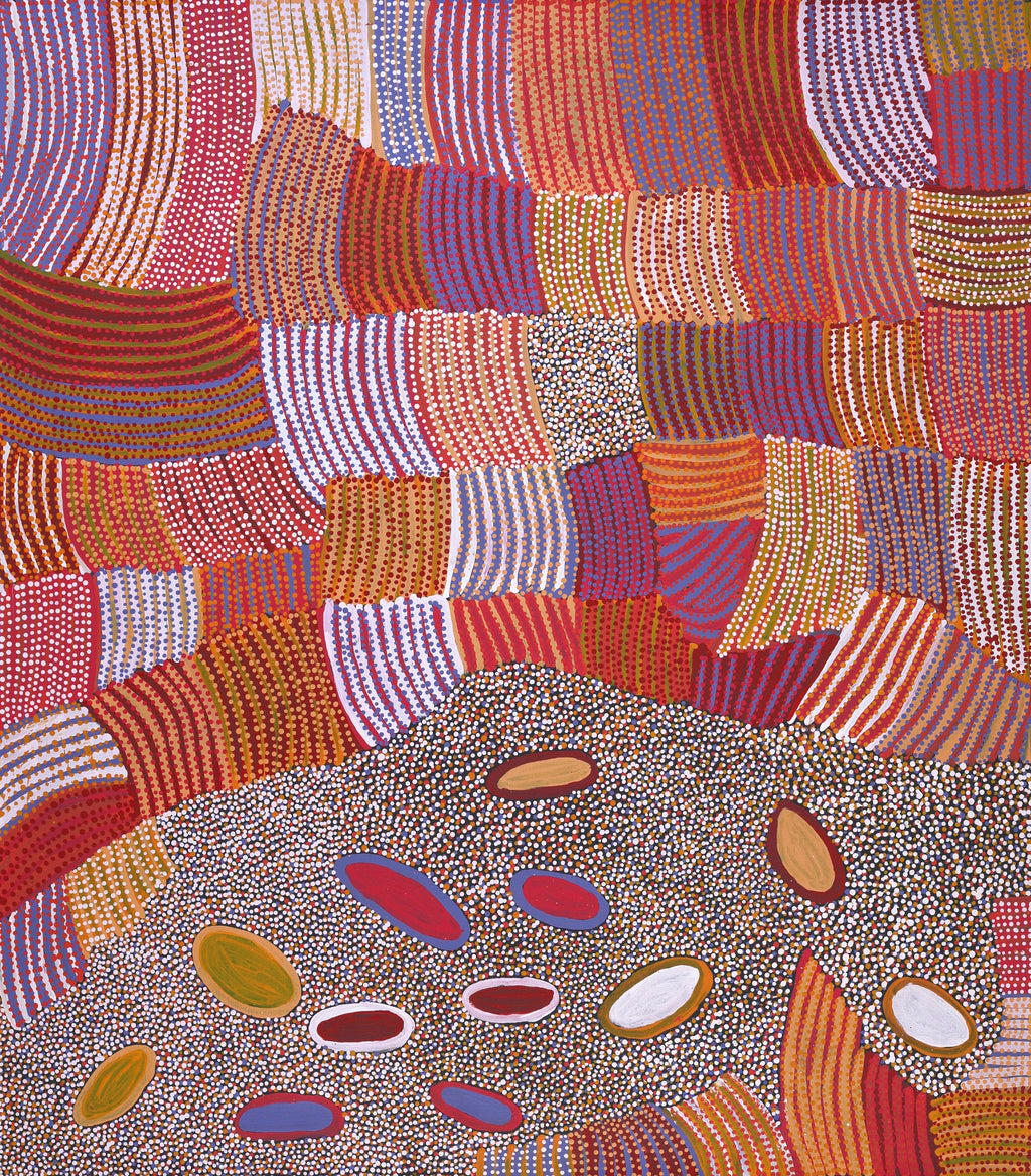 Aboriginal Artwork by Helen Nungarrayi Reed, Lupul Jukurrpa, 122x107cm