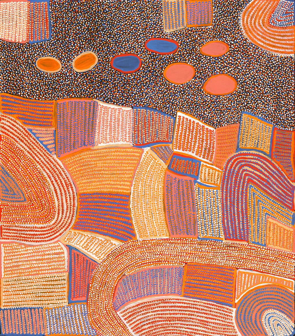 Aboriginal Artwork by Helen Nungarrayi Reed, Lupul Jukurrpa, 122x107cm