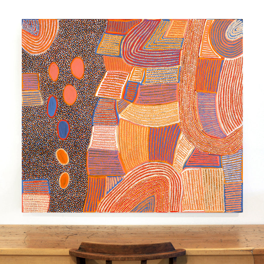 Aboriginal Artwork by Helen Nungarrayi Reed, Lupul Jukurrpa, 122x107cm