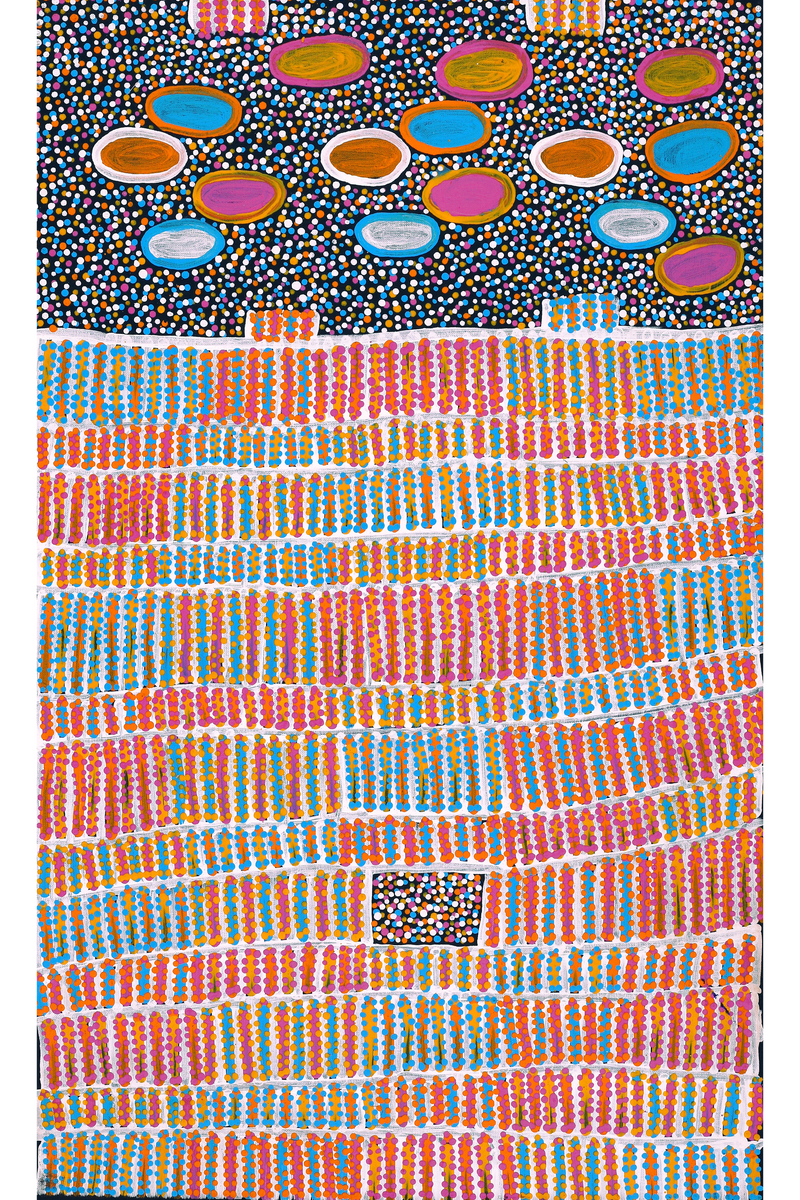 Aboriginal Art by Helen Nungarrayi Reed, Lupul Jukurrpa, 76x46cm - ART ARK®