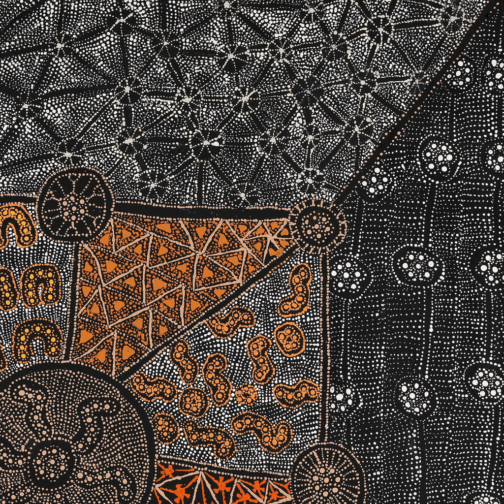 Aboriginal Artwork by Hilda Nakamarra Rogers, Lukarrara Jukurrpa, 107x107cm