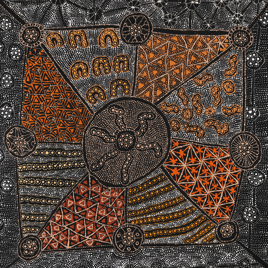 Aboriginal Artwork by Hilda Nakamarra Rogers, Lukarrara Jukurrpa, 107x107cm