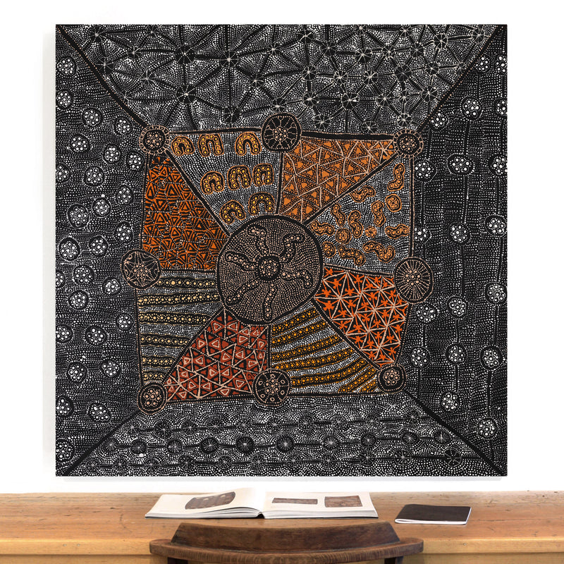 Aboriginal Artwork by Hilda Nakamarra Rogers, Lukarrara Jukurrpa, 107x107cm