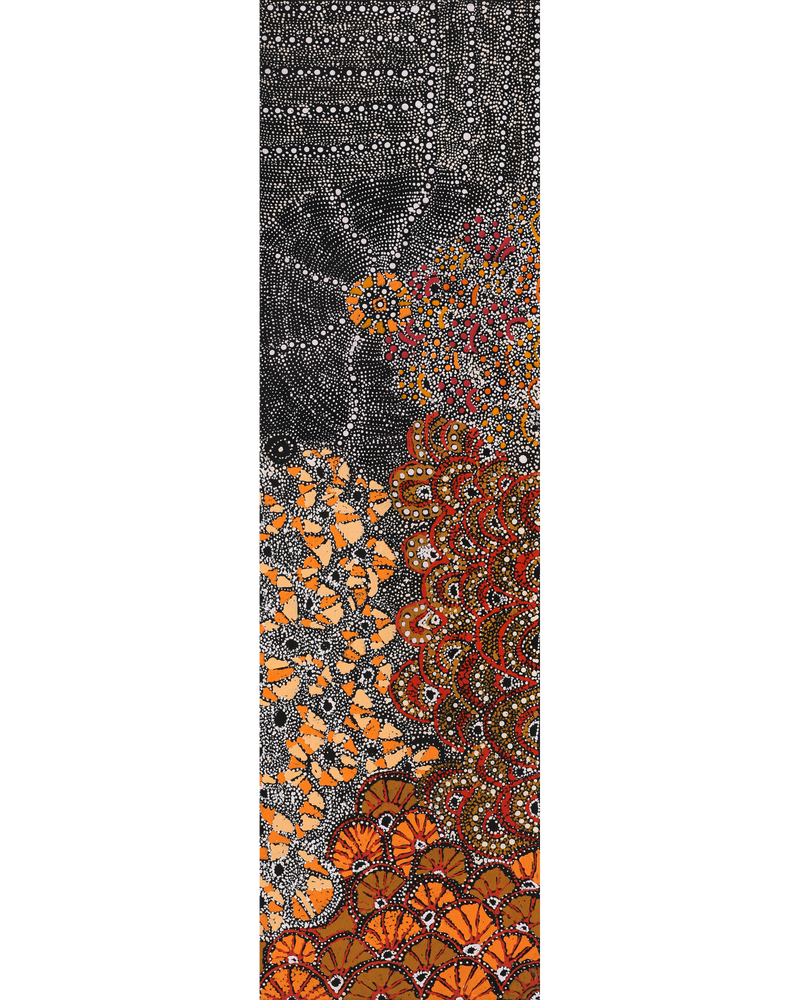 Aboriginal Artwork by Hilda Nakamarra Rogers, Lukarrara Jukurrpa, 107x30cm