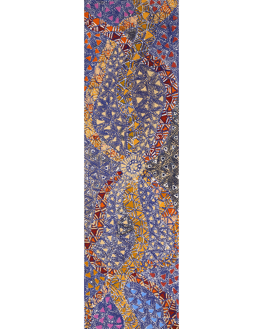 Aboriginal Artwork by Hilda Nakamarra Rogers, Lukarrara Jukurrpa, 107x30cm