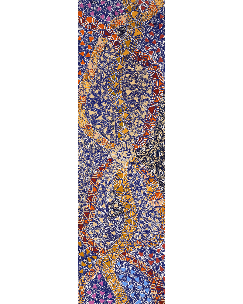Aboriginal Artwork by Hilda Nakamarra Rogers, Lukarrara Jukurrpa, 107x30cm