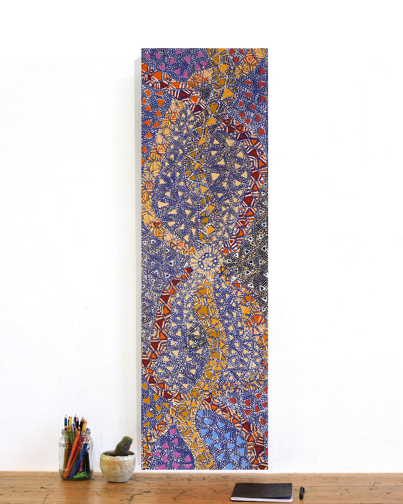 Aboriginal Artwork by Hilda Nakamarra Rogers, Lukarrara Jukurrpa, 107x30cm