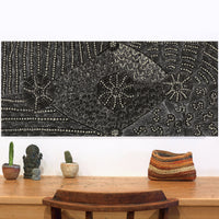 Aboriginal Artwork by Hilda Nakamarra Rogers, Lukarrara Jukurrpa (Desert Fringe-rush Seed Dreaming), 107x46cm