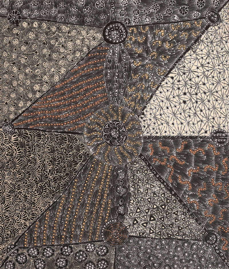 Aboriginal Artwork by Hilda Nakamarra Rogers, Lukarrara Jukurrpa, 107x91cm