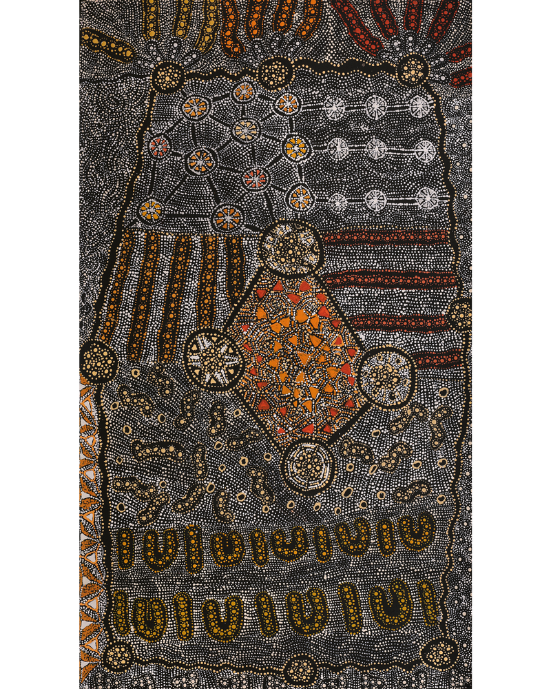 Aboriginal Artwork by Hilda Nakamarra Rogers, Lukarrara Jukurrpa, 107x61cm