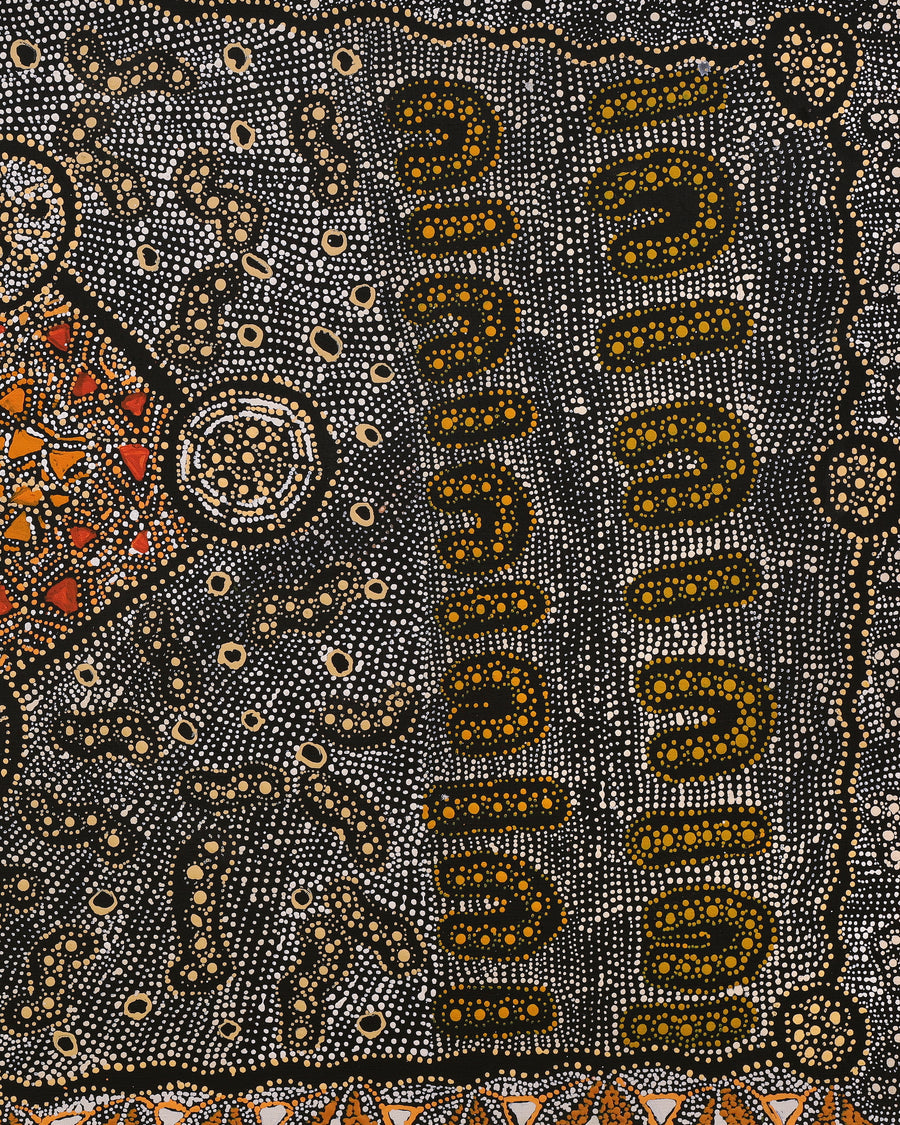 Aboriginal Artwork by Hilda Nakamarra Rogers, Lukarrara Jukurrpa, 107x61cm