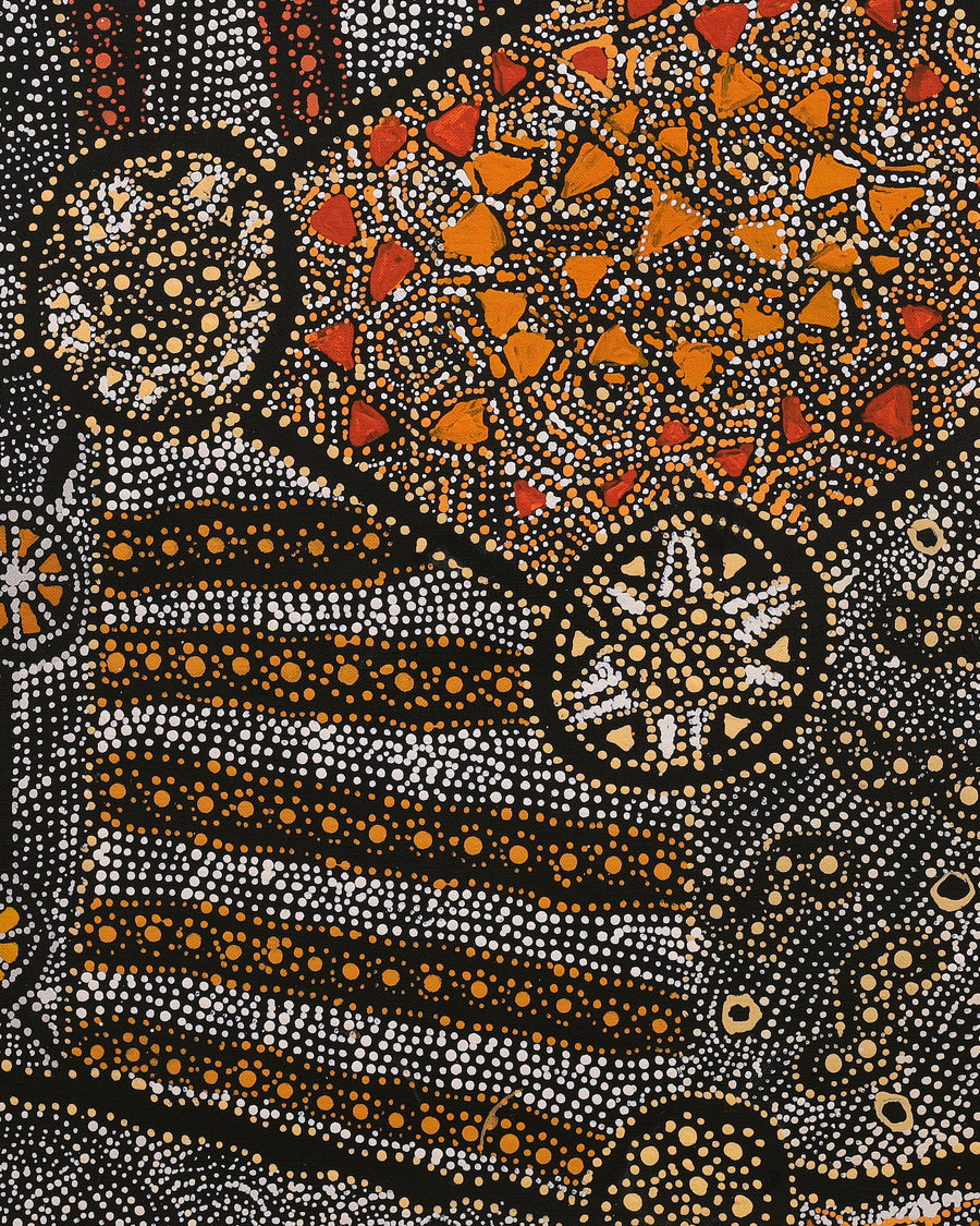 Aboriginal Artwork by Hilda Nakamarra Rogers, Lukarrara Jukurrpa, 107x61cm
