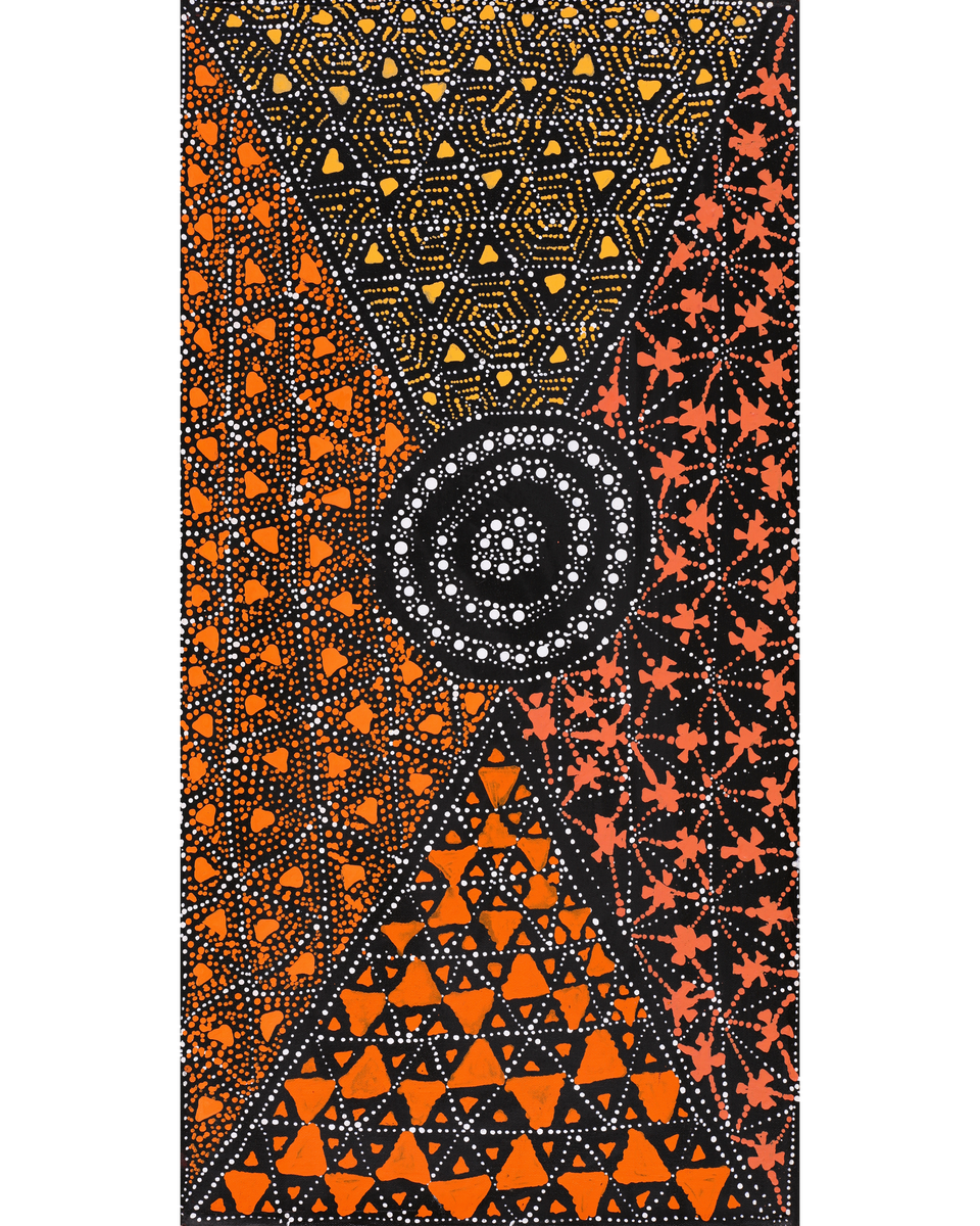 Aboriginal Artwork by Hilda Nakamarra Rogers, Lukarrara Jukurrpa, 61x30cm
