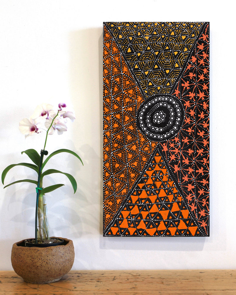 Aboriginal Artwork by Hilda Nakamarra Rogers, Lukarrara Jukurrpa, 61x30cm