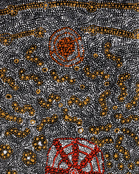 Aboriginal Artwork by Hilda Nakamarra Rogers, Lukarrara Jukurrpa, 76x30cm