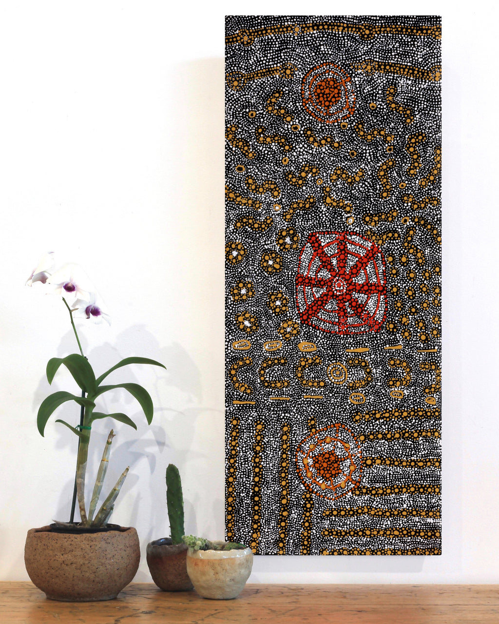 Aboriginal Artwork by Hilda Nakamarra Rogers, Lukarrara Jukurrpa, 76x30cm