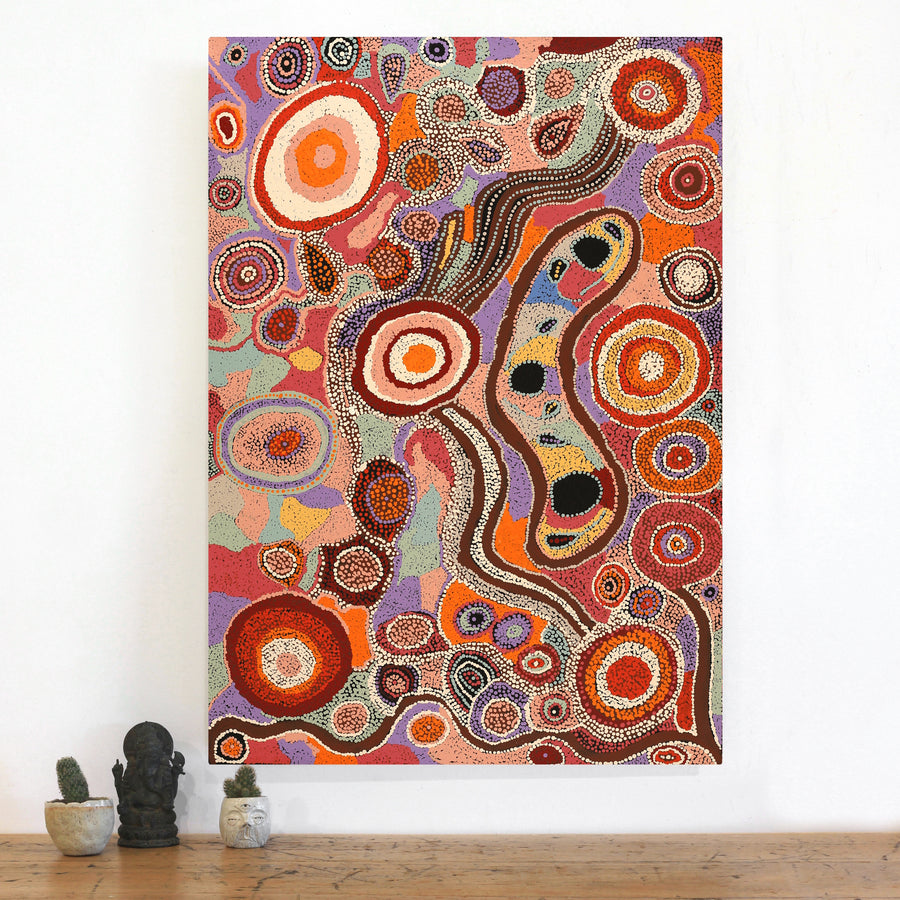 Aboriginal Artwork by Imuna Kenta, Mingkiri Tjukurpa, 102x72cm