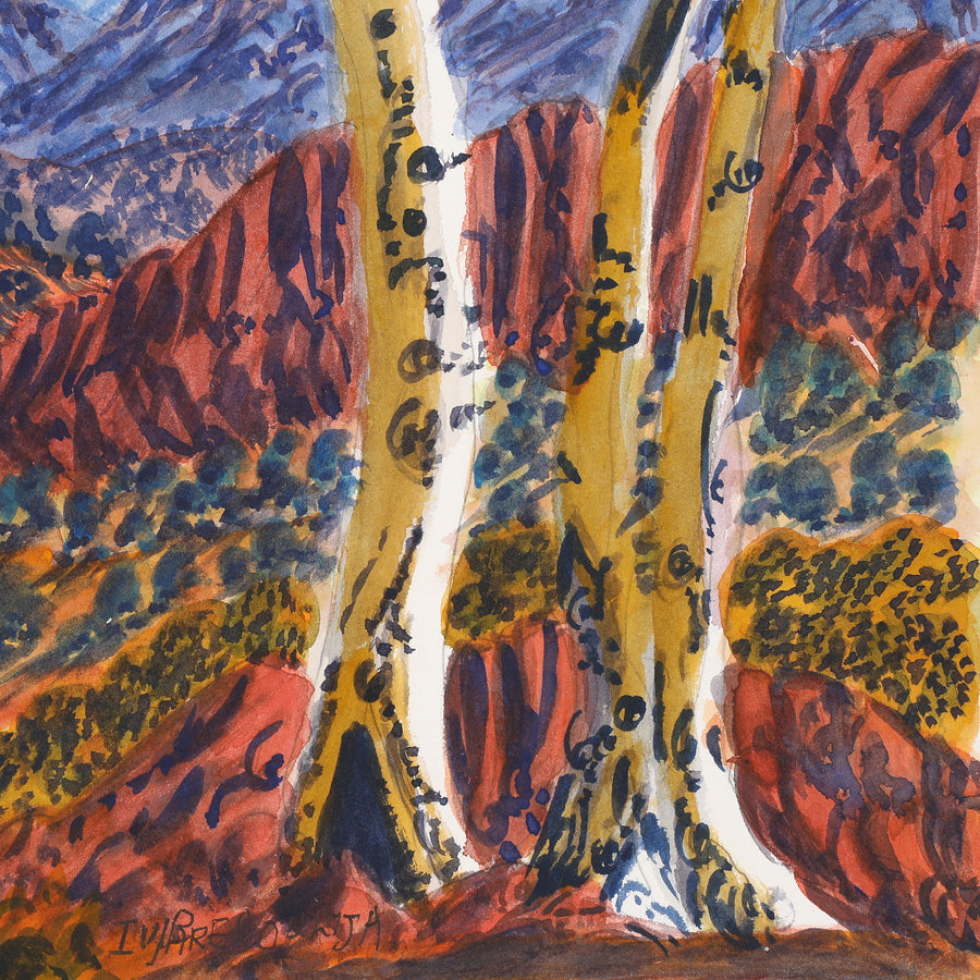 Aboriginal Artwork by Ivy Pareroultja, Going towards Ormiston Gorge, 36x25.5cm