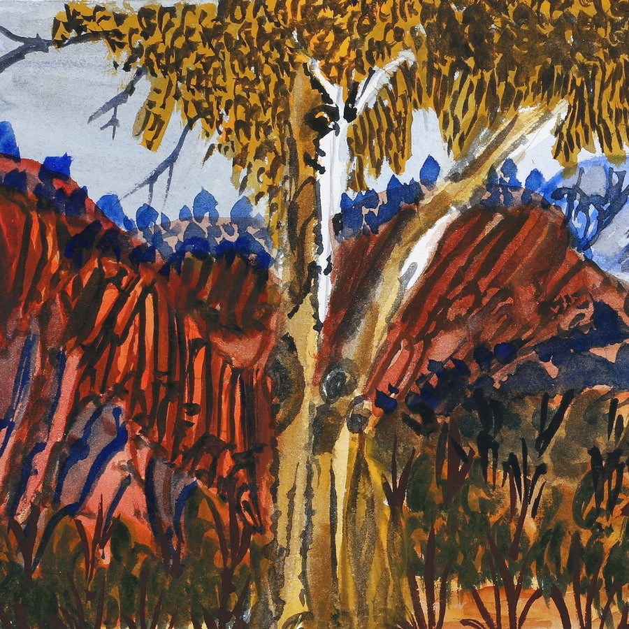 Aboriginal Artwork by Ivy Pareroultja, West of Mt. Gillen, towards Jay Creek, 53.5x17cm
