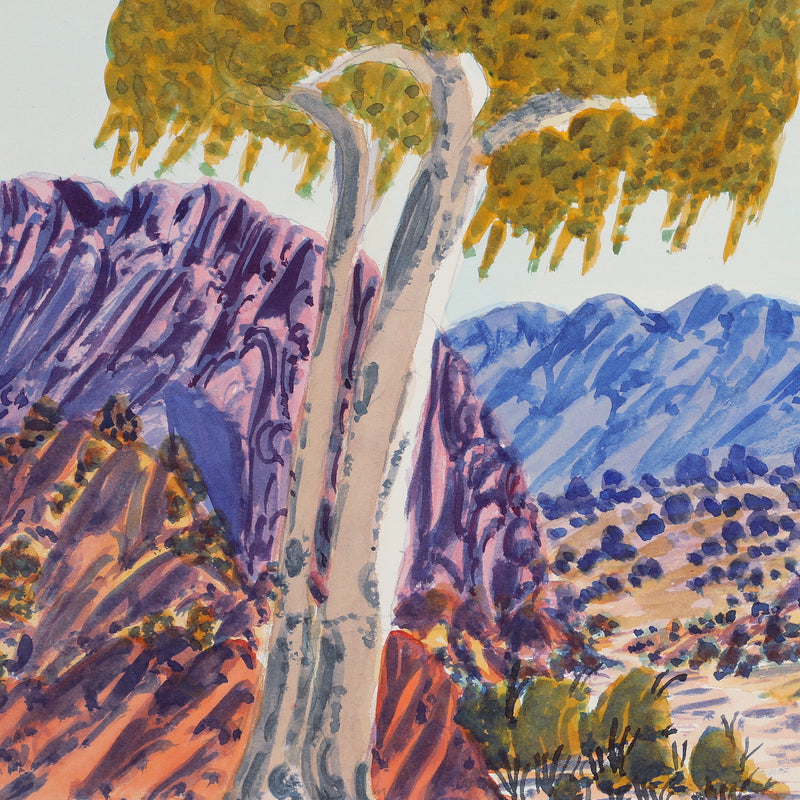 Aboriginal Artwork by Ivy Pareroultja, Towards Glen Helen in the West MacDonnell Ranges, 53.5x23cm
