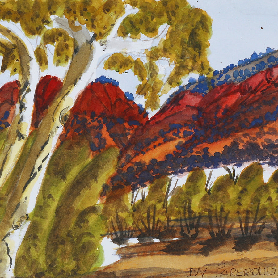 Aboriginal Artwork by Ivy Pareroultja, West of Glen Helen, 54x17cm
