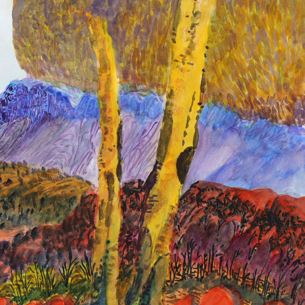 Aboriginal Artwork by Ivy Pareroultja, Between Glen Helen and Ochre Pits, 55x36.5cm